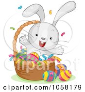 Poster, Art Print Of Easter Bunny Celebrating In A Basket Of Eggs
