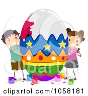Royalty Free Vector Clip Art Illustration Of Children Painting A Giant Easter Egg