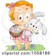 Poster, Art Print Of Easter Girl Carrying A Basket Of Eggs And A Rabbit
