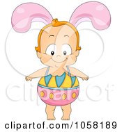 Poster, Art Print Of Easter Toddler Wearing An Egg Shell And Bunny Ears