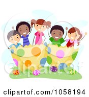 Royalty Free Vector Clip Art Illustration Of Easter Kids In Giant Egg Shells