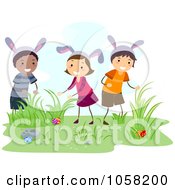 Royalty Free Vector Clip Art Illustration Of Easter Kids Doing An Egg Hunt