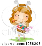 Royalty Free Vector Clip Art Illustration Of An Easter Girl Carrying A Basket Of Eggs