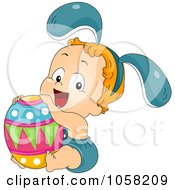 Poster, Art Print Of Toddler In A Bunny Costume Holding An Easter Egg