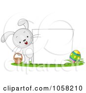 Poster, Art Print Of Bunny With A Basket And Easter Egg By A Blank Sign