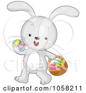 Poster, Art Print Of Easter Bunny Carrying An Egg In One Paw And A Basket In The Other