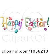 Royalty Free Vector Clip Art Illustration Of A Happy Easter Greeting With Bunny Ears And Eggs