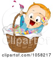 Poster, Art Print Of Easter Toddler Boy Painting Eggs In A Basket