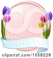 Royalty Free Vector Clip Art Illustration Of A Pink Circle Frame With Tulips And A Blank Banner by elaineitalia