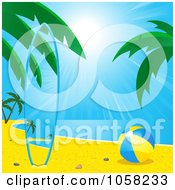 Poster, Art Print Of Matching Surf Board On A Tropical Beach By A Ball