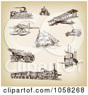 Poster, Art Print Of Digital Collage Of Brown Sketches Of Transportation - 3