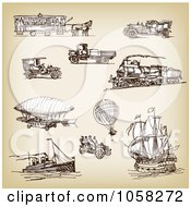 Poster, Art Print Of Digital Collage Of Brown Sketches Of Transportation - 1