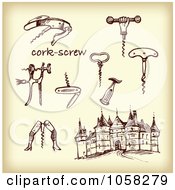 Digital Collage Of Brown Sketches Of Cork Screws - 1