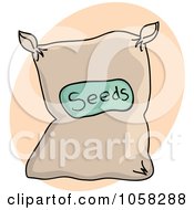 Royalty Free Vector Clip Art Illustration Of A Sack Of Garden Seeds Over A Beige Oval
