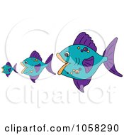 Poster, Art Print Of Three Purple And Blue Fish The Bigger Ones Eating The Smaller Ones