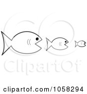 Poster, Art Print Of Three Outlined Fish The Bigger Ones Eating The Smaller Ones