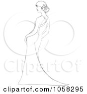 Royalty Free Vector Clip Art Illustration Of An Outlined Bride Leaning In Her Gown