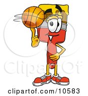 Clipart Picture Of A Paint Brush Mascot Cartoon Character Spinning A Basketball On His Finger by Toons4Biz