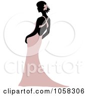 Royalty Free Vector Clip Art Illustration Of A Silhouetted Bride Leaning In A Pink Gown