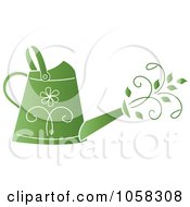 Poster, Art Print Of Green Floral Watering Can With Vines