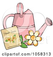 Poster, Art Print Of Pink Watering Can With A Packet Of Daisy Seeds