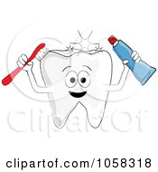 Royalty Free Vector Clip Art Illustration Of A Sparkling Tooth Character Holding Paste And A Brush