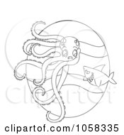 Poster, Art Print Of Coloring Page Outline Of A Shark Approaching An Octopus