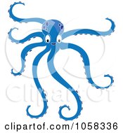 Royalty Free Vector Clip Art Illustration Of A Blue Octopus With Long Tentacles