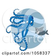 Royalty Free Vector Clip Art Illustration Of A Shark Approaching An Octopus