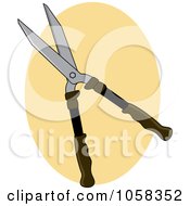 Royalty Free Vector Clip Art Illustration Of Gardening Shears Over A Beige Oval
