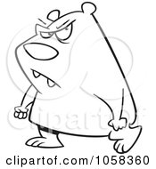 Royalty Free Vector Clip Art Illustration Of A Cartoon Black And White Outline Design Of A Surly Bear Walking With Clenched Fists