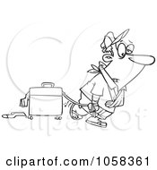 Royalty Free Vector Clip Art Illustration Of A Cartoon Black And White Outline Design Of An Exhausted Man After Vacation