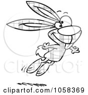 Poster, Art Print Of Cartoon Black And White Outline Design Of A Jumping Plaid Easter Bunny - 1