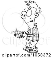 Royalty Free Vector Clip Art Illustration Of A Cartoon Black And White Outline Design Of A Boy Working On A Rubiks Cube