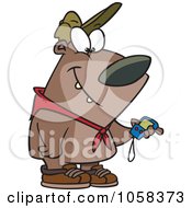 Cartoon Hiking Bear Using A Gps Tool