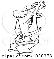 Royalty Free Vector Clip Art Illustration Of A Cartoon Black And White Outline Design Of A Man Laughing Hysterically