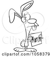 Royalty Free Vector Clip Art Illustration Of A Cartoon Black And White Outline Design Of A Sad Bunny Holding A March Sign