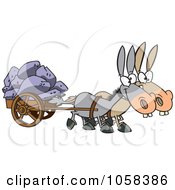 Cartoon Of Two Mules Pulling A Wagon Full Of Rocks