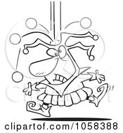 Royalty Free Vector Clip Art Illustration Of A Cartoon Black And White Outline Design Of A Joker Dropping Juggle Balls by toonaday