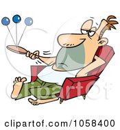 Cartoon Lazy Man Playing Paddle Ball