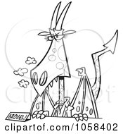 Royalty Free Vector Clip Art Illustration Of A Cartoon Black And White Outline Design Of A Dragon Lady Boss At Her Desk