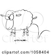 Poster, Art Print Of Cartoon Black And White Outline Design Of A Bouncing Sheep