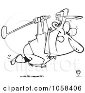 Royalty Free Vector Clip Art Illustration Of A Cartoon Black And White Outline Design Of An Approaching Golfer