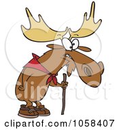 Cartoon Hiking Moose Using A Walking Stick