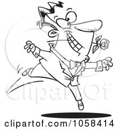 Royalty Free Vector Clip Art Illustration Of A Cartoon Black And White Outline Design Of A Romantic Man Dancing With A Rose
