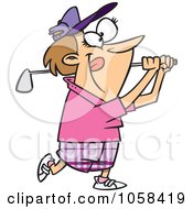 Royalty Free Vector Clip Art Illustration Of A Cartoon Woman Swinging A Golf Club by toonaday