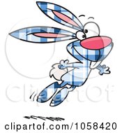 Royalty Free Vector Clip Art Illustration Of A Cartoon Jumping Blue Plaid Easter Bunny