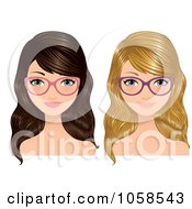 Royalty Free Vector Clip Art Illustration Of A Digital Collage Of Blond And Brunette Women Wearing Glasses by Melisende Vector