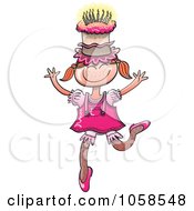 Royalty Free Vector Clip Art Illustration Of A Happy Birthday Girl Dancing With A Cake On Her Head by Zooco
