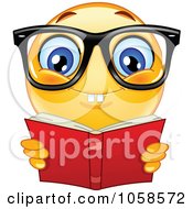 Royalty Free Vector Clip Art Illustration Of A Nerdy Emoticon Reading A Book